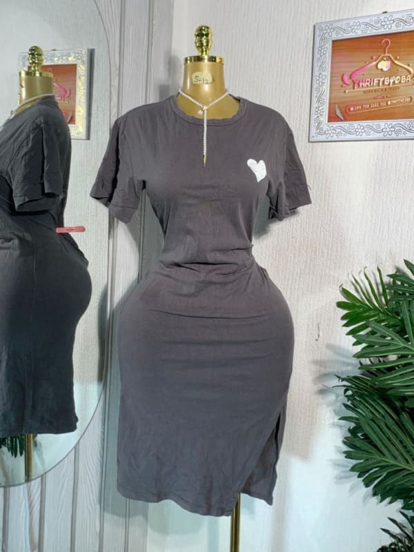 Charcoal Heart Graphic Fitted T-Shirt Dress