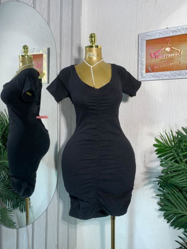 Ruched V-Neck T-Shirt Dress