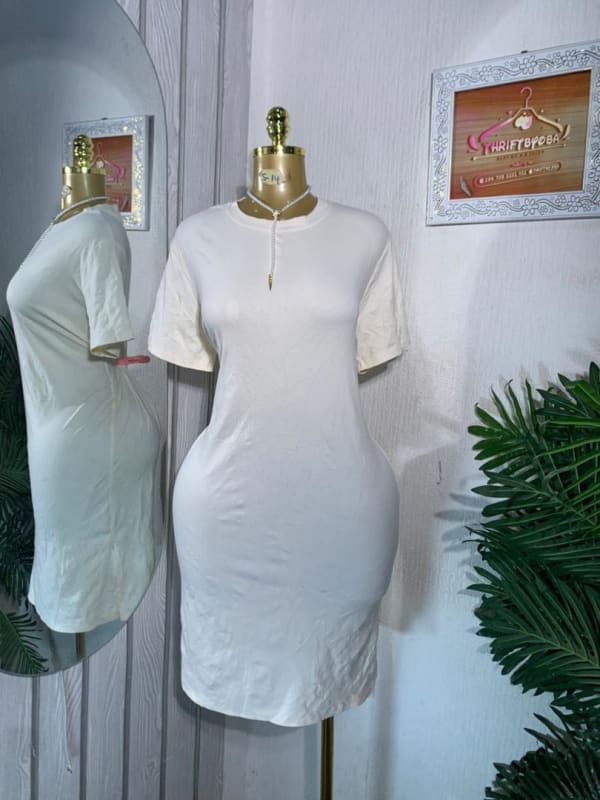 Women's Casual T-Shirt Dress Short Sleeve Crew Neck White