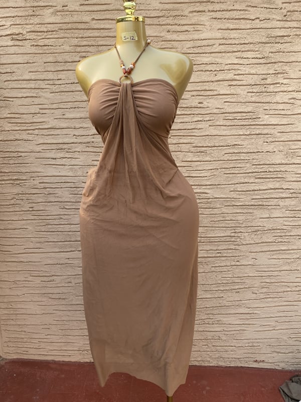 Boho Halter Neck Ruched Maxi Dress