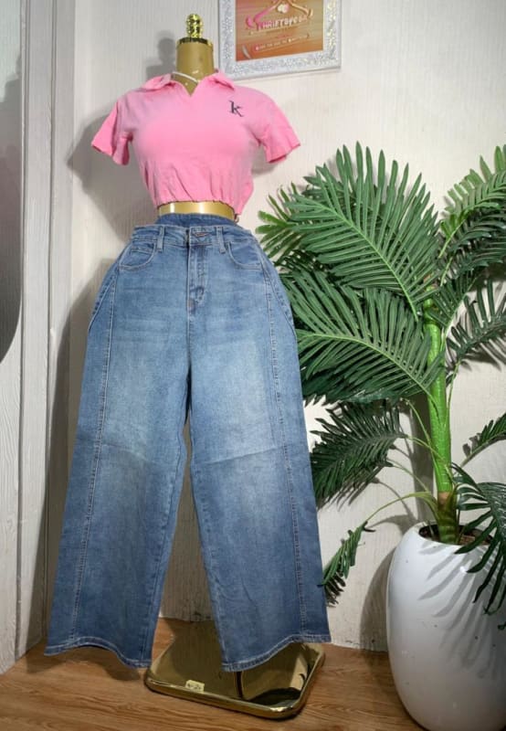 Women's High-Rise Wide-Leg Seamed Denim Jeans