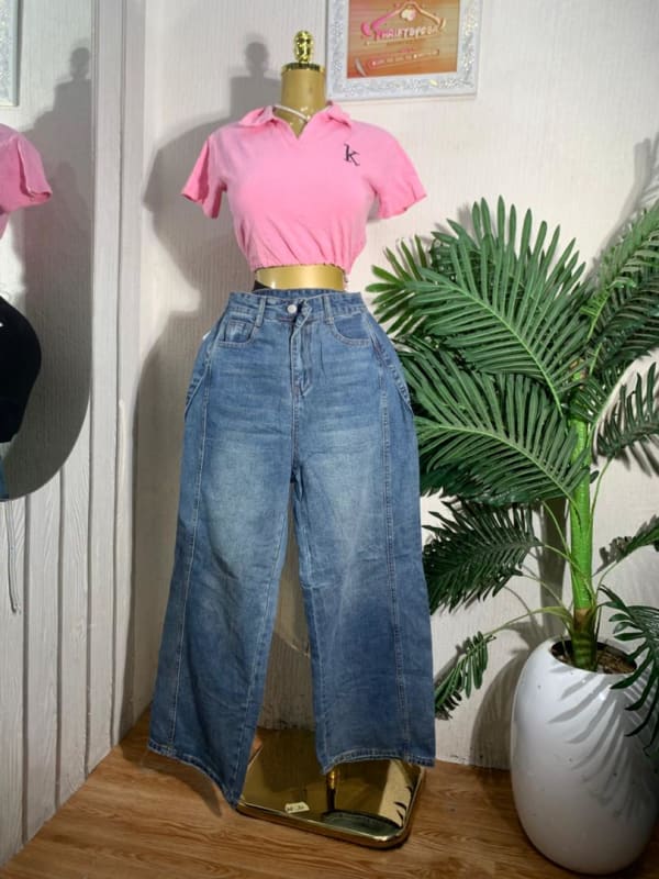 Women's High-Rise Wide-Leg Blue Denim Jeans