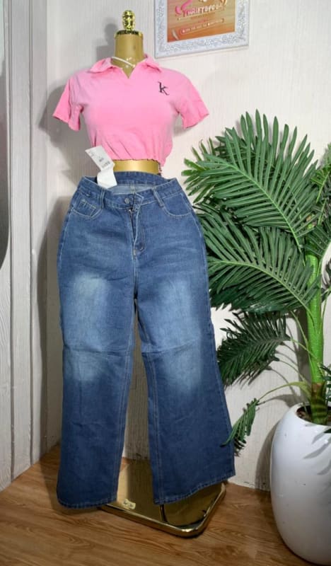 Women's High-Waisted Wide Leg Blue Denim Jeans