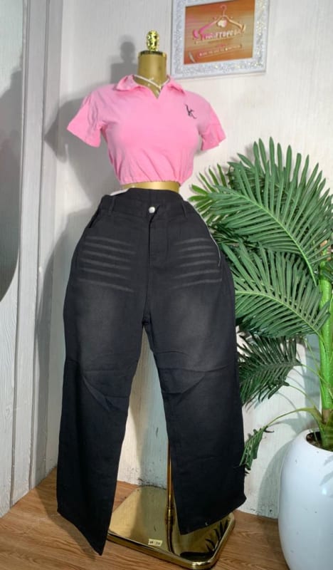 Women's High-Waisted Black Wide-Leg Denim Jeans.
