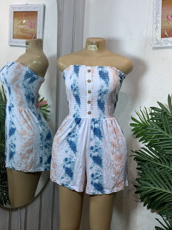 Women's Strapless Tie-Dye Smocked Romper
