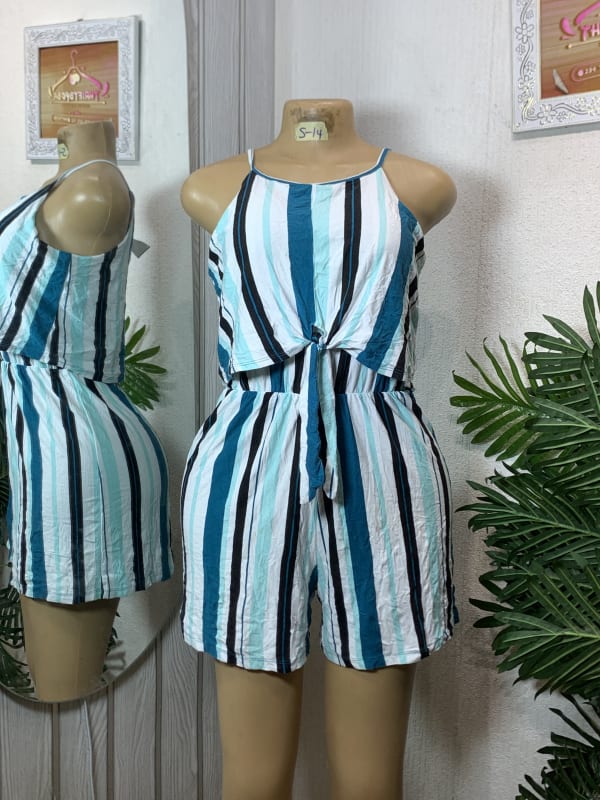 Women's Striped Sleeveless Tie-Front Romper