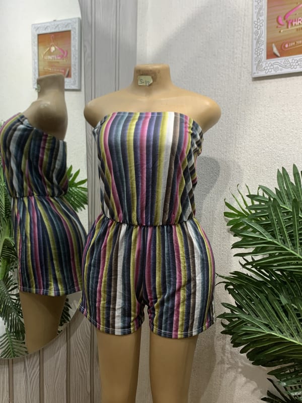 Women's Multicolored Striped Strapless Romper
