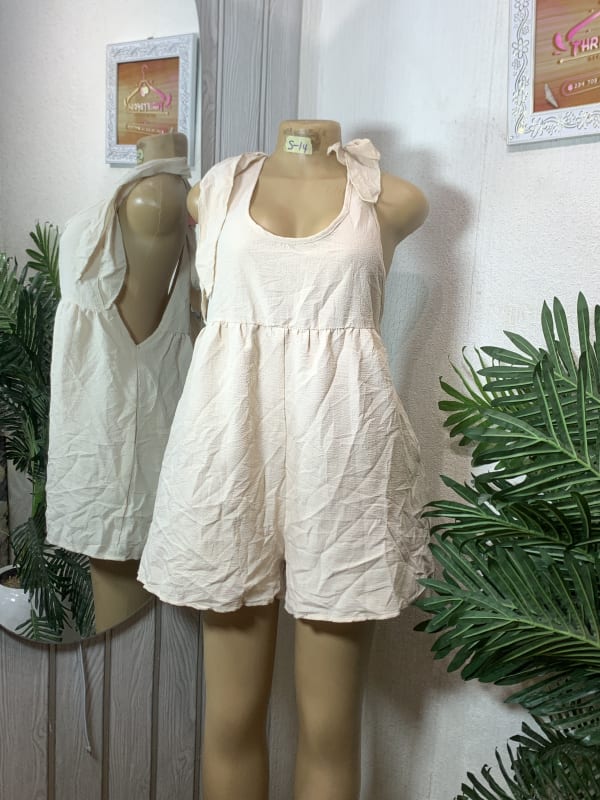 Women's Cream Tie-Shoulder Textured Romper