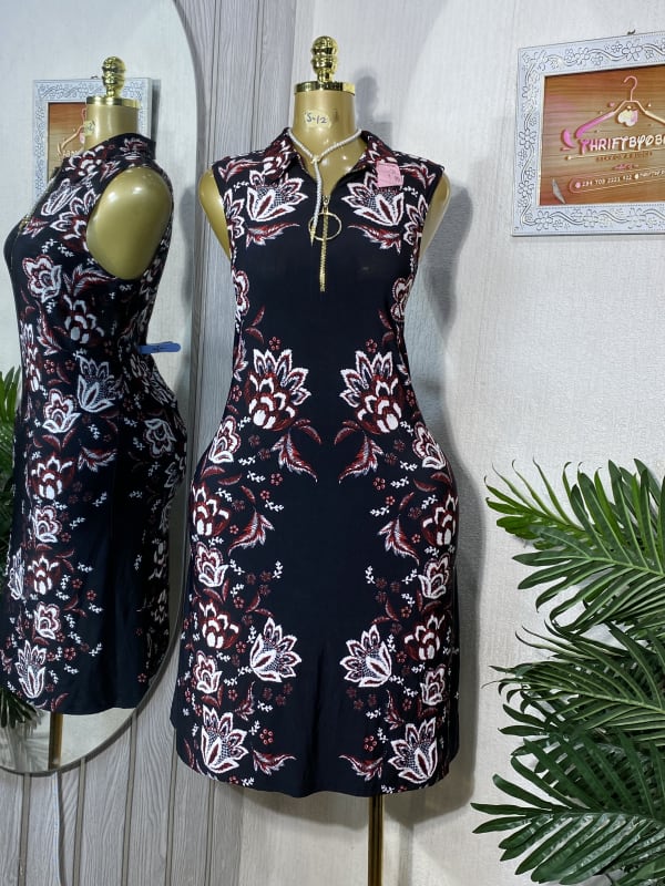 Women's Sleeveless Floral Print Zip-Up Casual Midi Dress