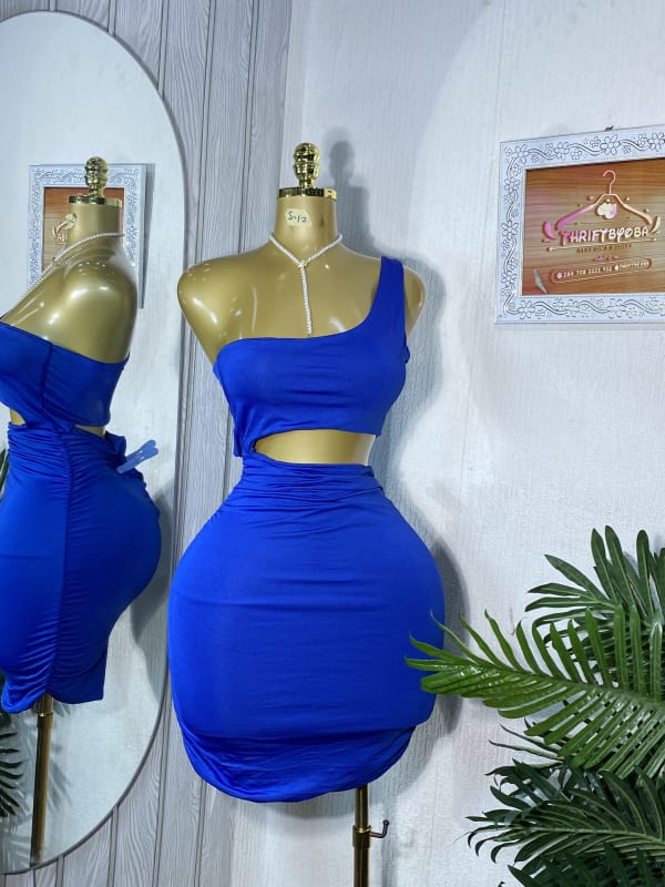 Electric Blue One-Shoulder Cutout Bodycon Party Mini Dress