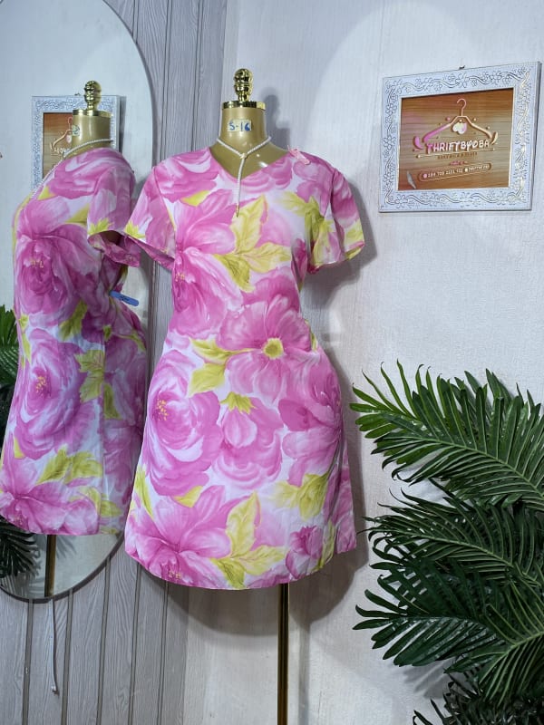 Floral Pink Short Sleeve Summer Casual Dress
