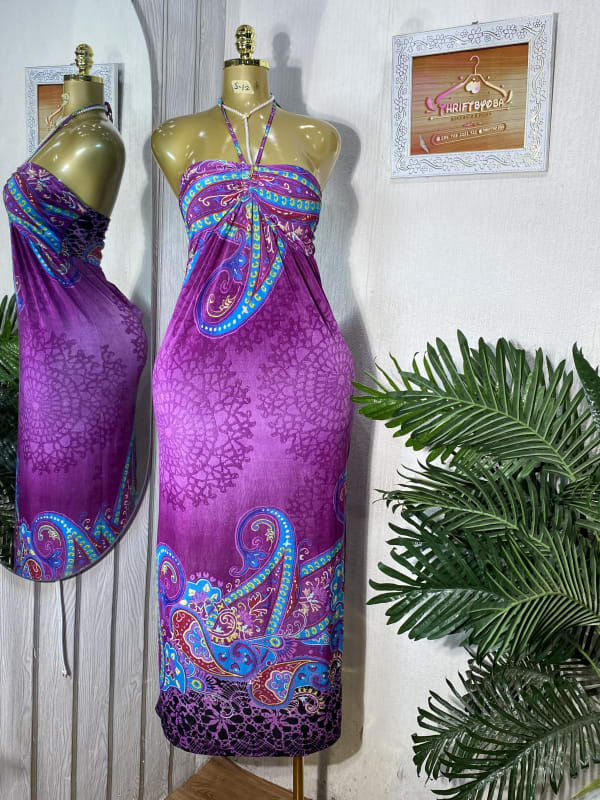 Vibrant Purple Paisley Print Halter Maxi Dress