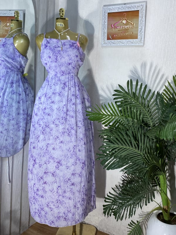 Women's Floral Print Spaghetti Strap Maxi Dress - Lavender
