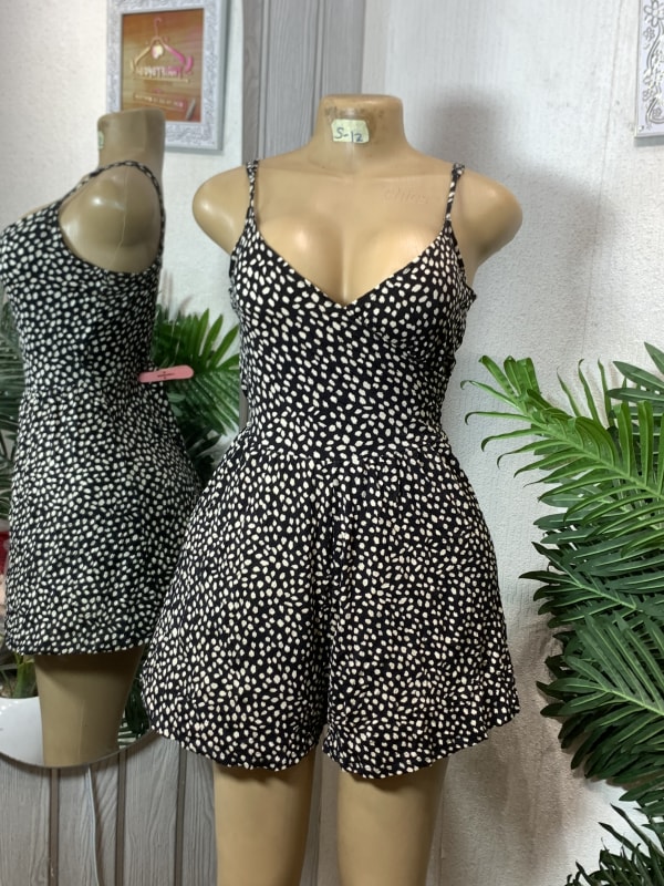 Women's Black & White Polka Dot Spaghetti Strap Romper