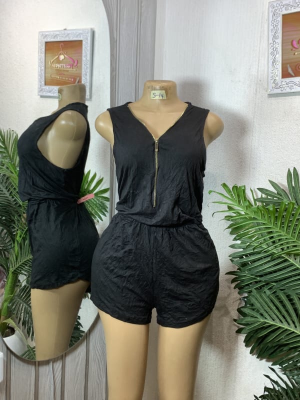 Women's Casual Sleeveless Zip-Front Black Romper