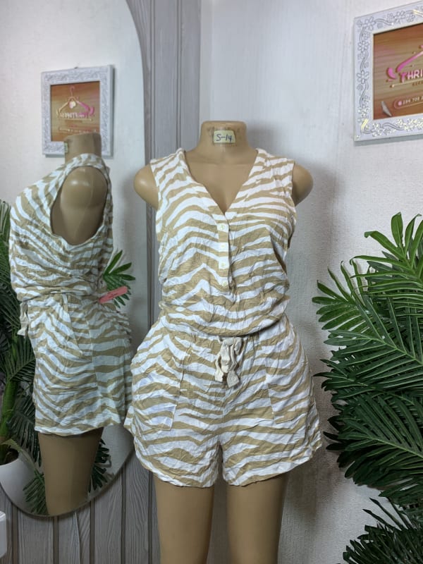 Women's Sleeveless Zebra Print Button-Down Romper