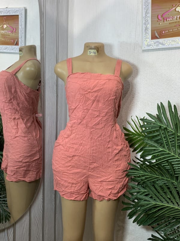 Women's Casual Coral Sleeveless Square-Neck Romper