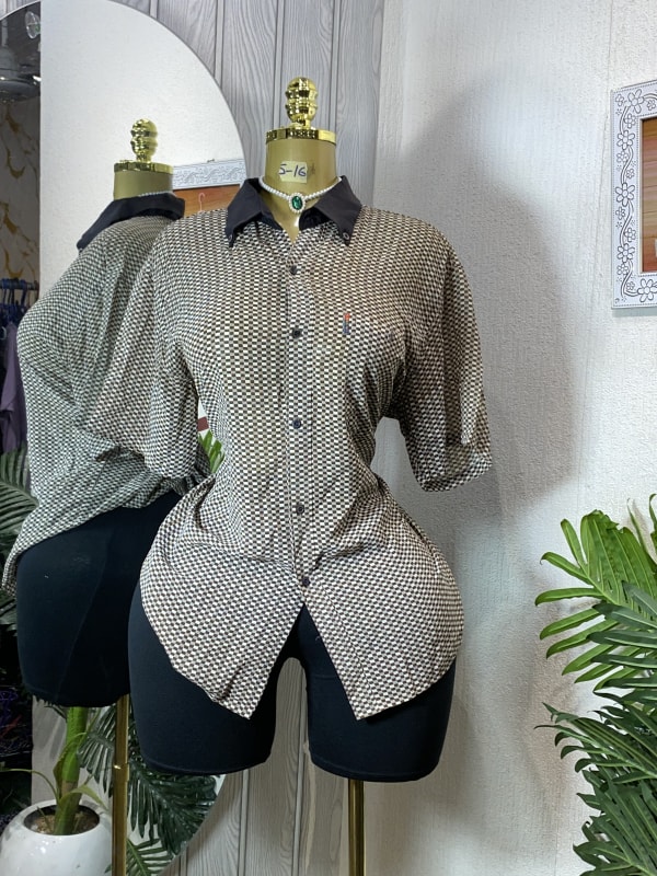 Vintage Geometric Print Short Sleeve Button-Down Shirt