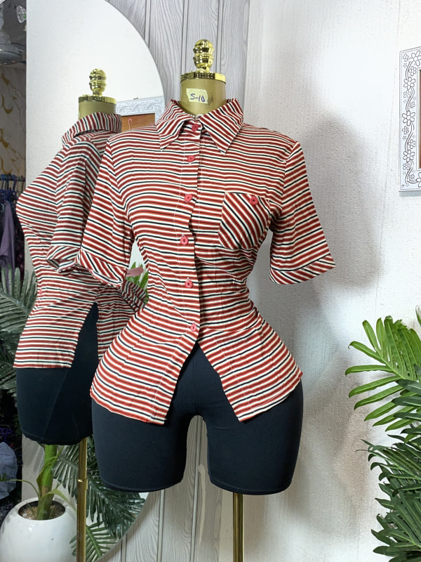 Women's Striped Button-Down Casual Shirt