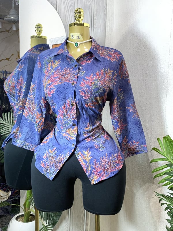 Women's Floral Pattern Textured Button-Down Shirt