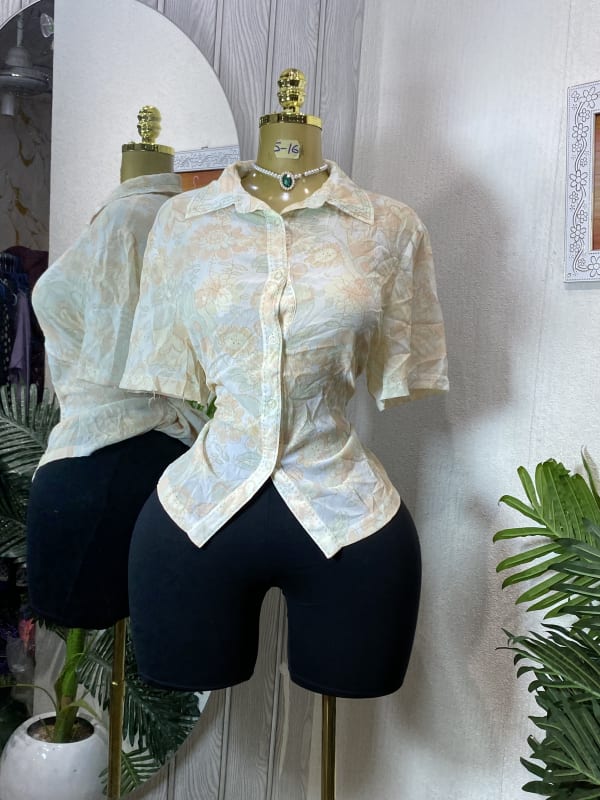 Vintage Pastel Floral Short Sleeve Button-Up Shirt