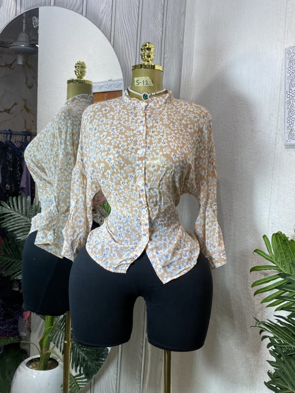 Women's Floral Print Mandarin Collar Blouse