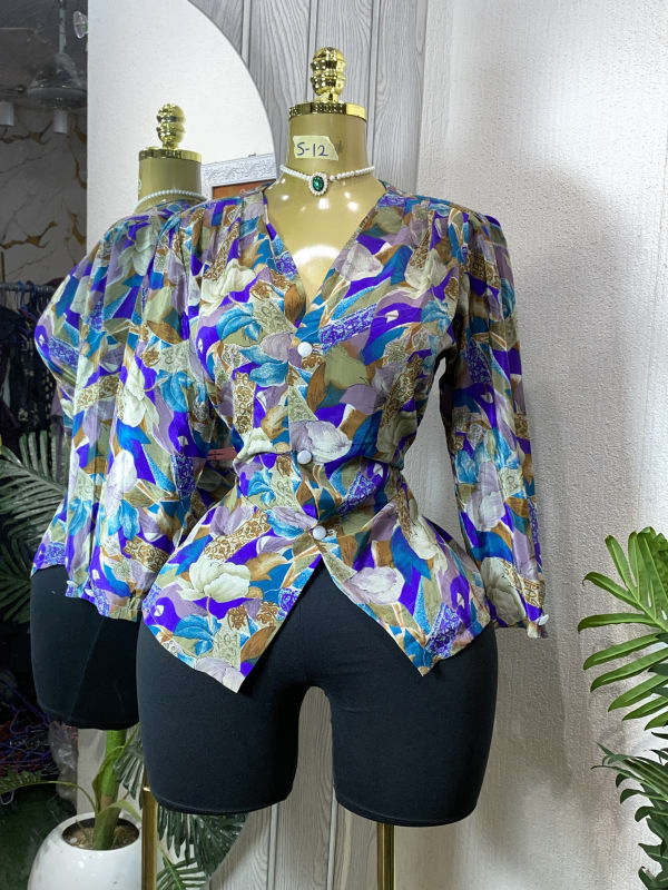 Vintage-Inspired Abstract Floral Button-Down Blouse