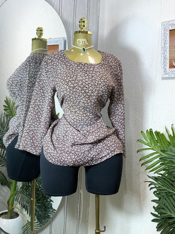 Women's Brown Floral Long-Sleeve Casual Blouse