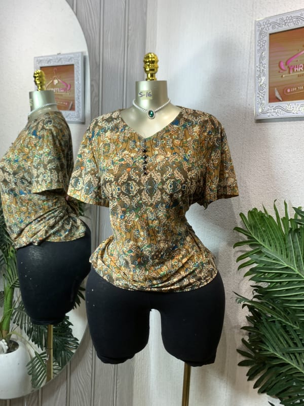 Women's V-Neck Short Sleeve Paisley Print Casual Blouse