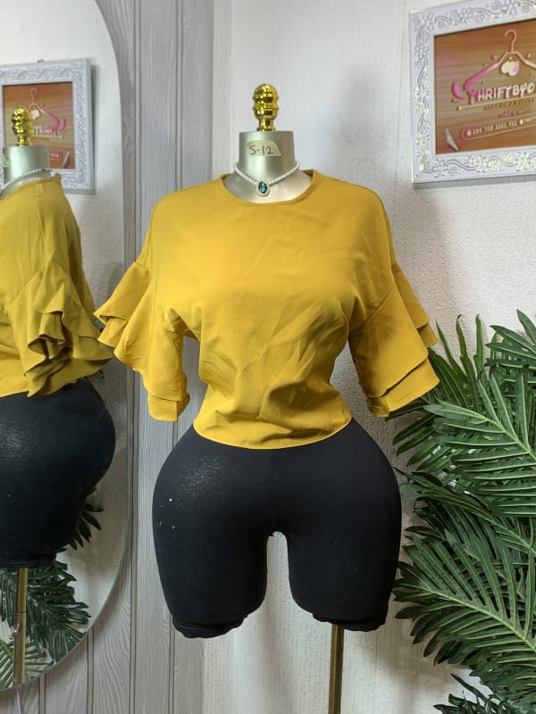 Mustard Yellow Ruffle Sleeve Blouse