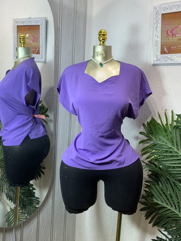 Women's V-Neck Short Sleeve Casual Blouse - Purple