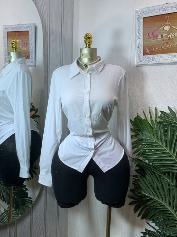 Classic Women's Fitted Long Sleeve White Button-Down Shirt