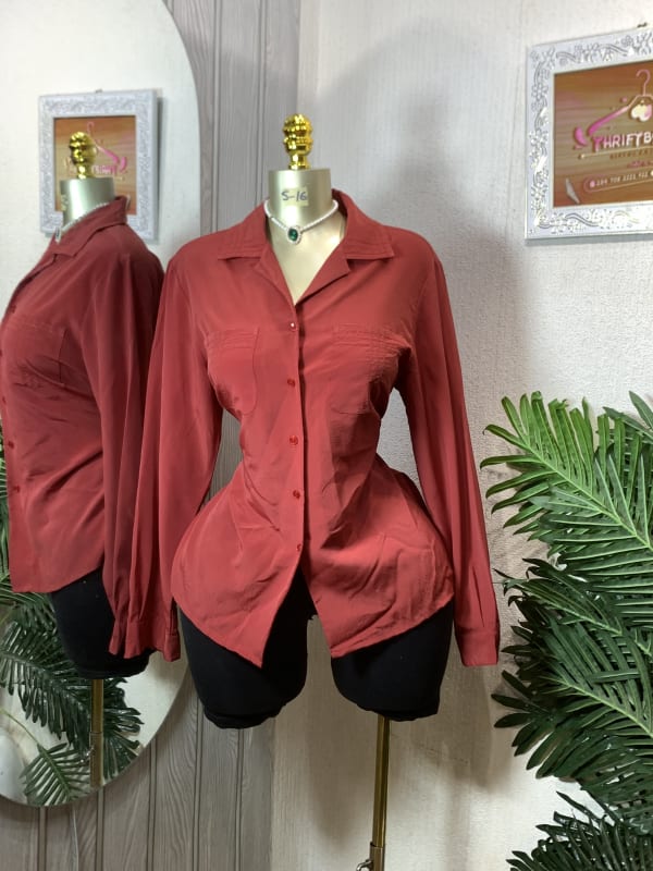 Classic Terra Cotta Button-Down Long Sleeve Shirt