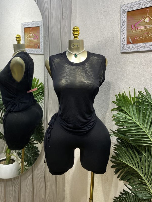 Women's Black Sleeveless Ruched Bodysuit Romper