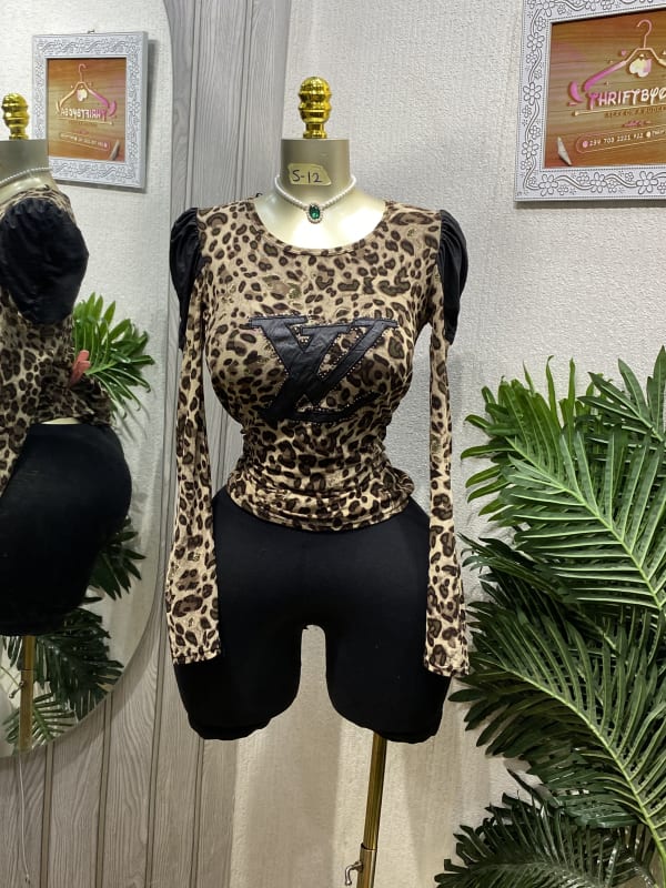 Leopard Print Long-Sleeve Graphic Top
