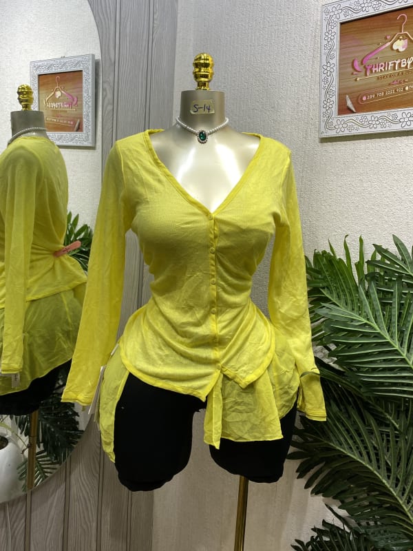 Vibrant Yellow Long-Sleeve Button-Down Blouse