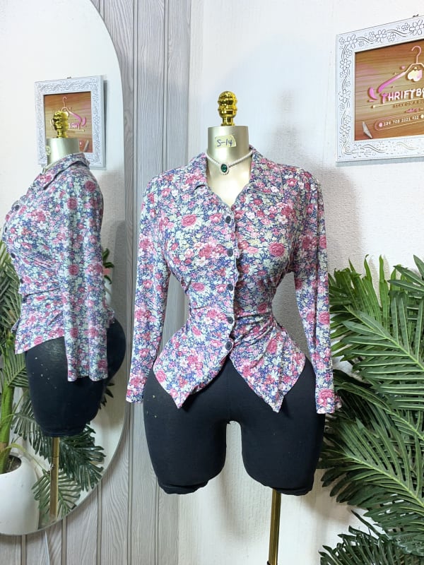 Vintage Floral Print Long Sleeve Collared Shirt