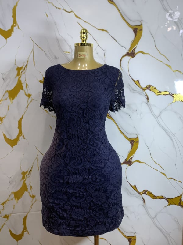 Elegant Navy Blue Lace Bodycon Cocktail Mini Dress