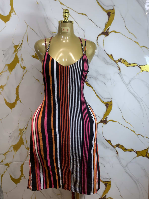 Women's Multi-Colored Striped Sleeveless Bodycon Dress
