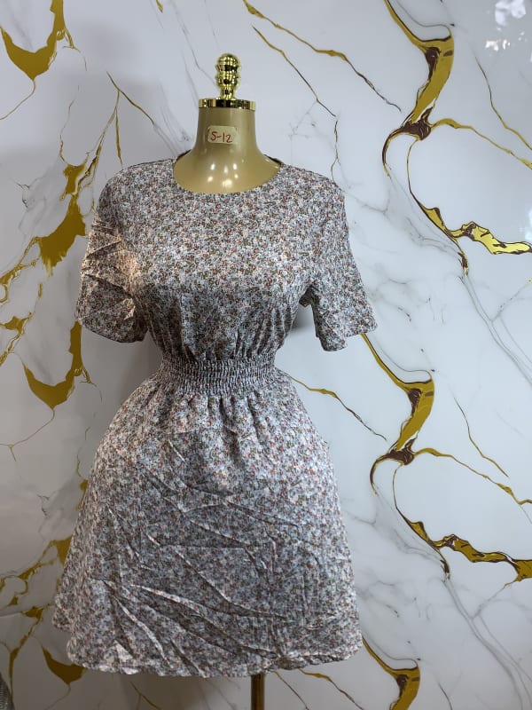 Women's Floral Print Smocked Waist Casual Summer Mini Dress