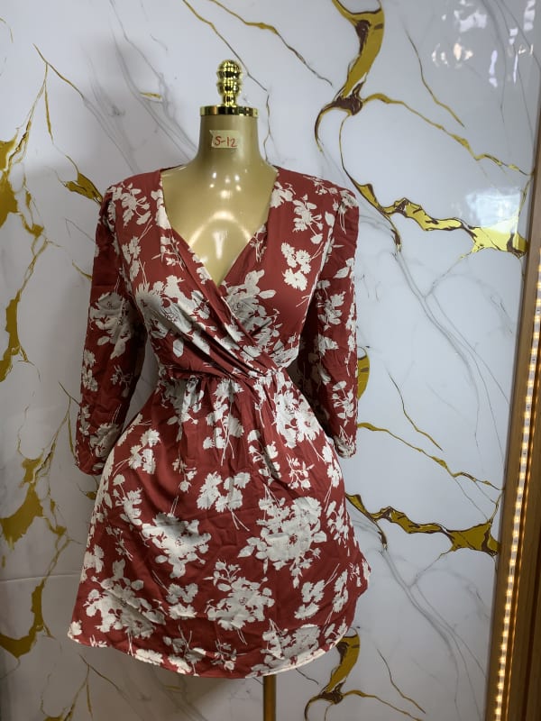 Women's Floral Wrap Mini Dress with Long Sleeves