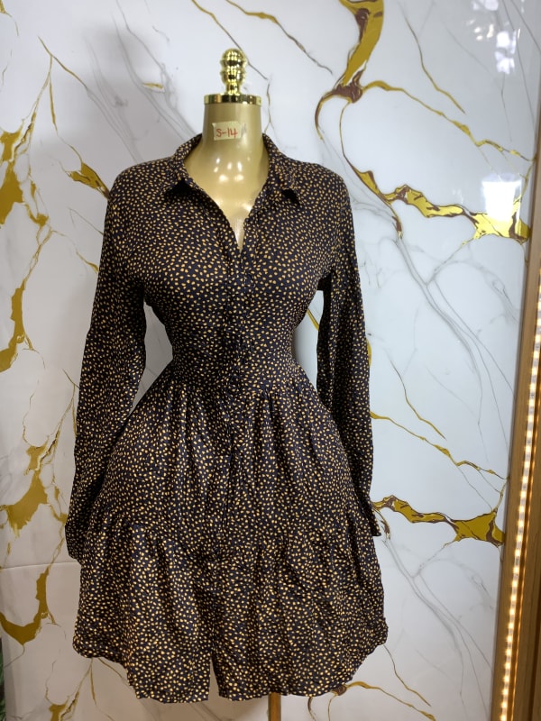 Women's Polka Dot Long Sleeve Shirt Dress