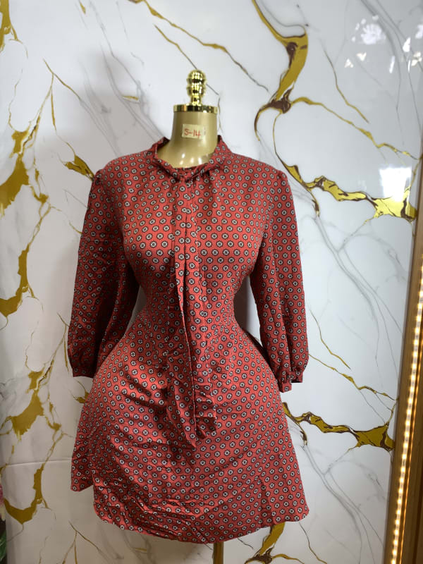 Vintage-Inspired Red Floral Print Tie-Neck Mini Dress