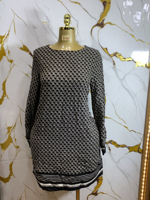 Geometric Print Long Sleeve Tunic Dress