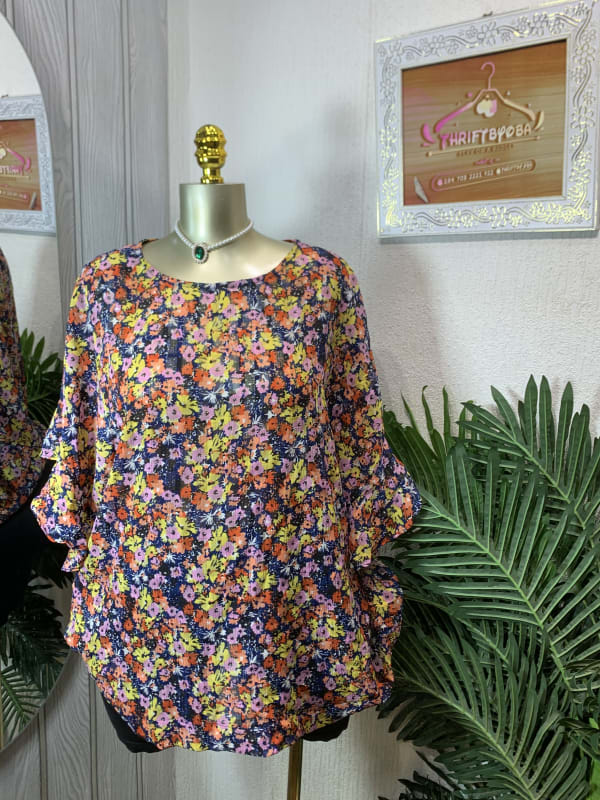 Women's Floral Print Ruffle Sleeve Blouse