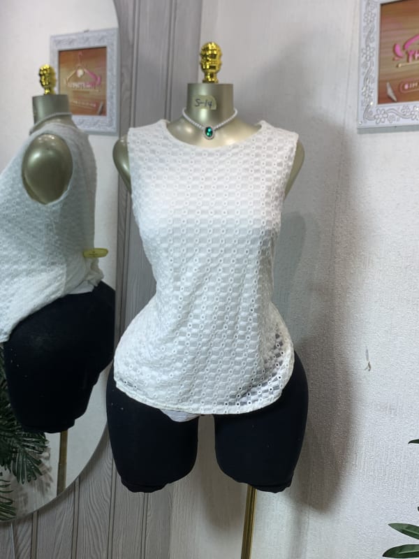 Chic White Sleeveless Eyelet Top - Elegant & Versatile
