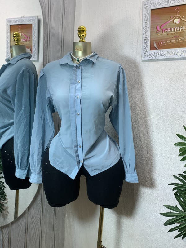 Light Blue Long Sleeve Button-Up Collared Shirt
