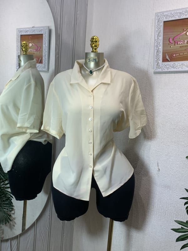 Classic Cream Short Sleeve Button-Down Blouse