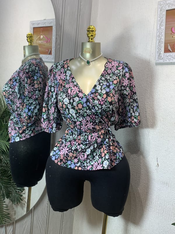 Women's Floral Wrap V-Neck Blouse