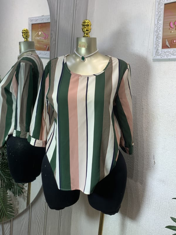 Chic Striped V-Neck Blouse - Women's Fashion Top